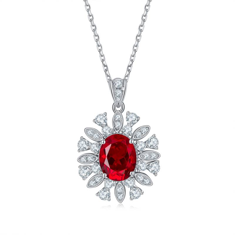 P1065款S925银镀18K白金蛋形培育彩宝Necklace主石10*8mmmm/3.5ct