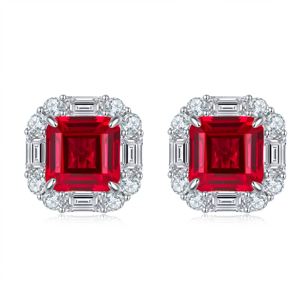 E117款S925银镀18K白金方形培育彩宝经典气质耳环主石10*10mm/7.73ct