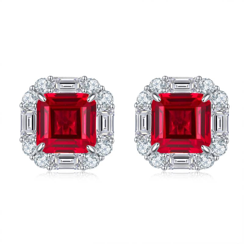 E117款S925银镀18K白金方形培育彩宝Classic气质耳环主石10*10mmmm/7.73ct