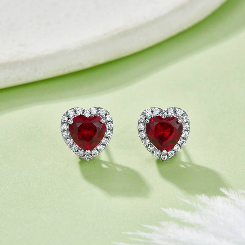 E2027款银镀18K白金心形培育彩宝Stud Earring主石6.0mm