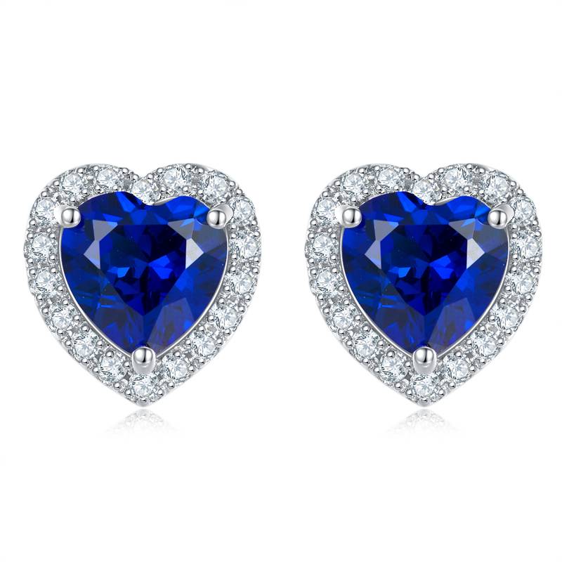E2027款银镀18K白金心形培育彩宝Stud Earring主石6.0mm