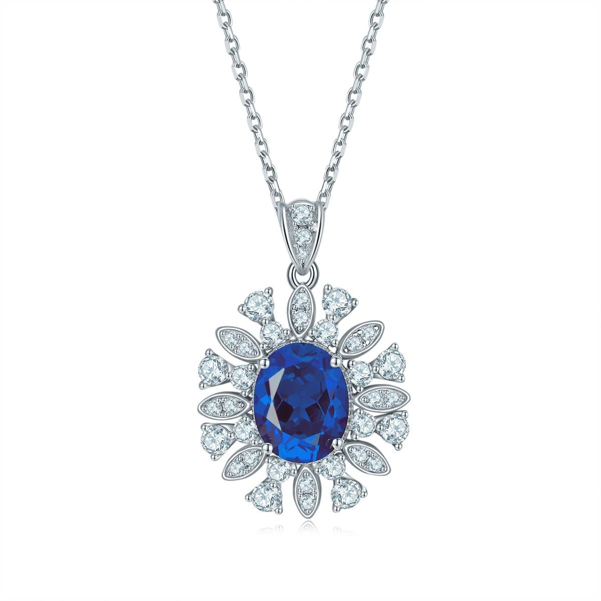 P1065款S925银镀18K白金蛋形培育彩宝Necklace主石10*8mmmm/3.5ct