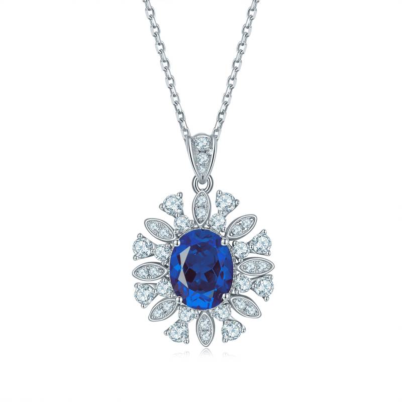 P1065款S925银镀18K白金蛋形培育彩宝Necklace主石10*8mmmm/3.5ct