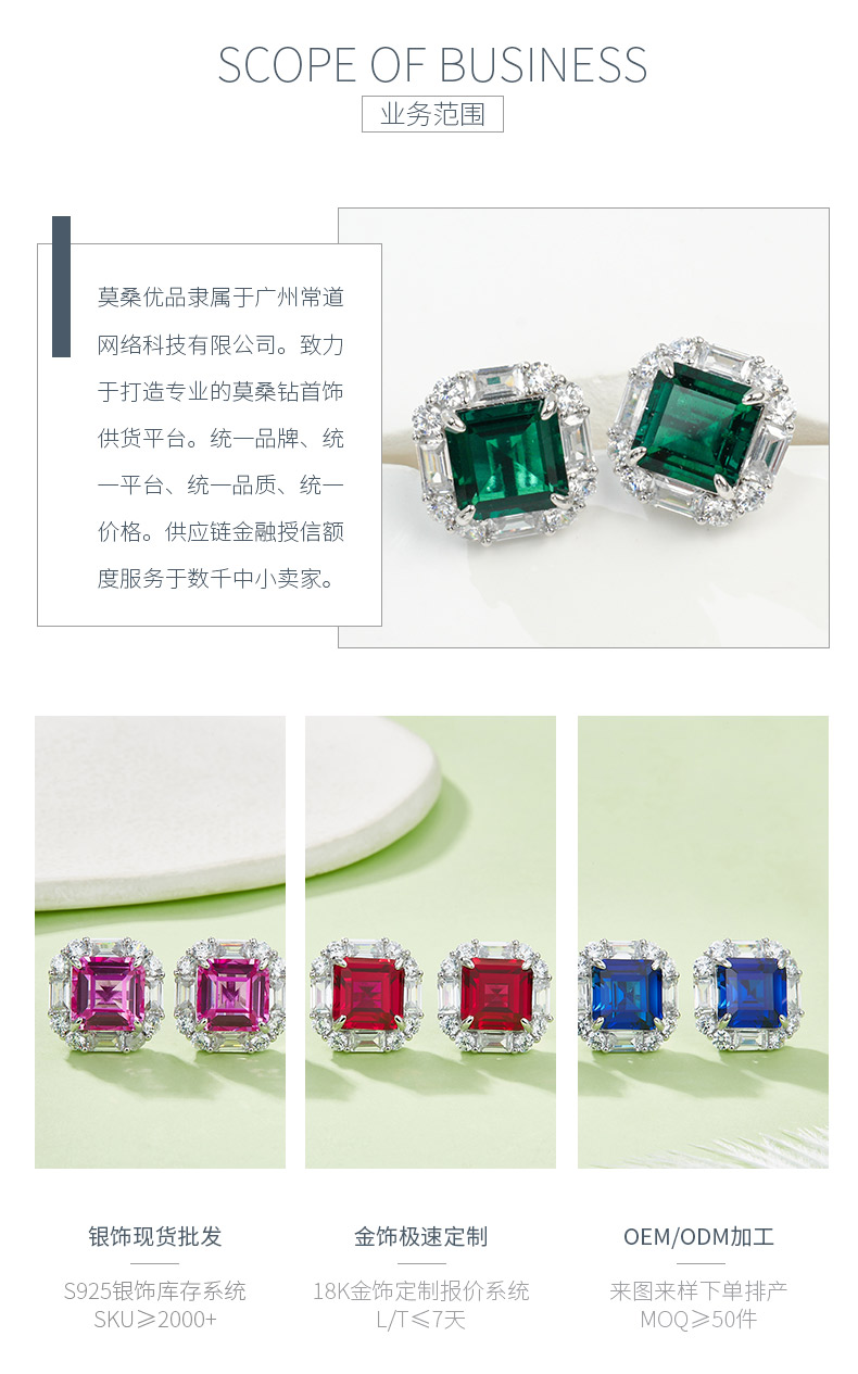 E117款S925银镀18K白金方形培育彩宝经典气质耳环主石10*10mm/7.73ct - 3