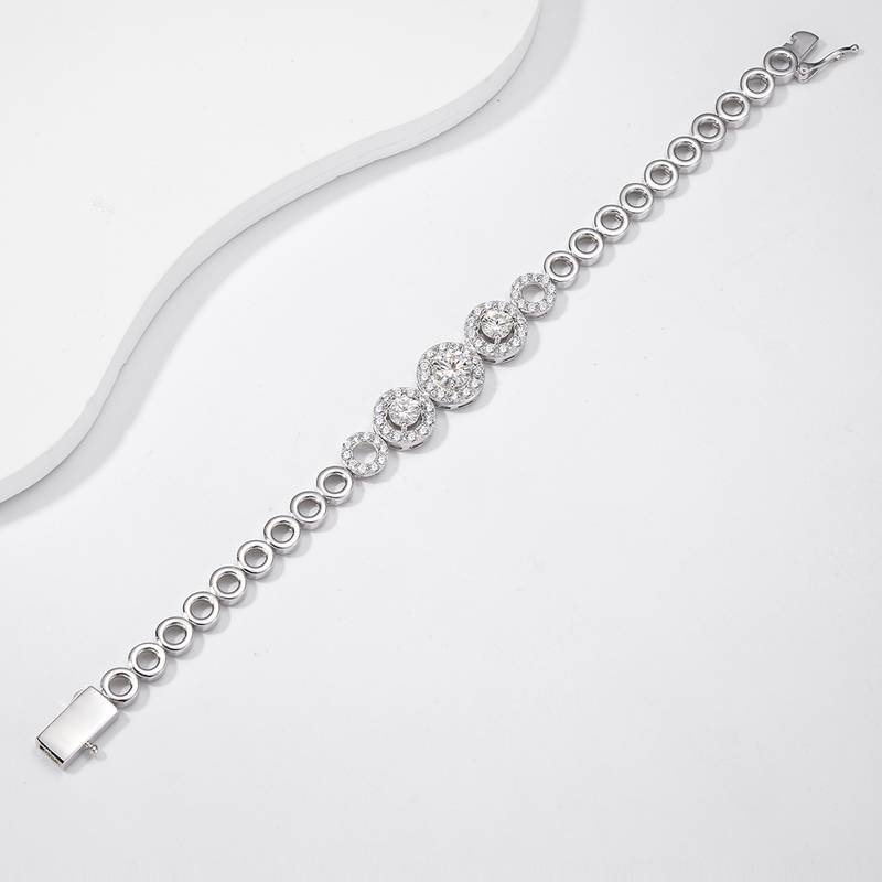 MB0009款S925银镀18K金镶嵌圆形莫桑石手链1.6CT