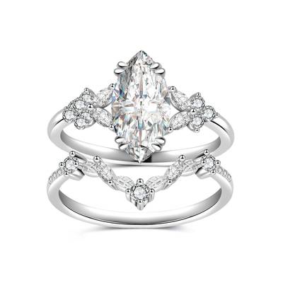 MR0286 S925 silver plated 18White Gold Marquis shaped Moissanite all the way flower beautiful bridal ring main stone 8 * 5mm/1.0ct