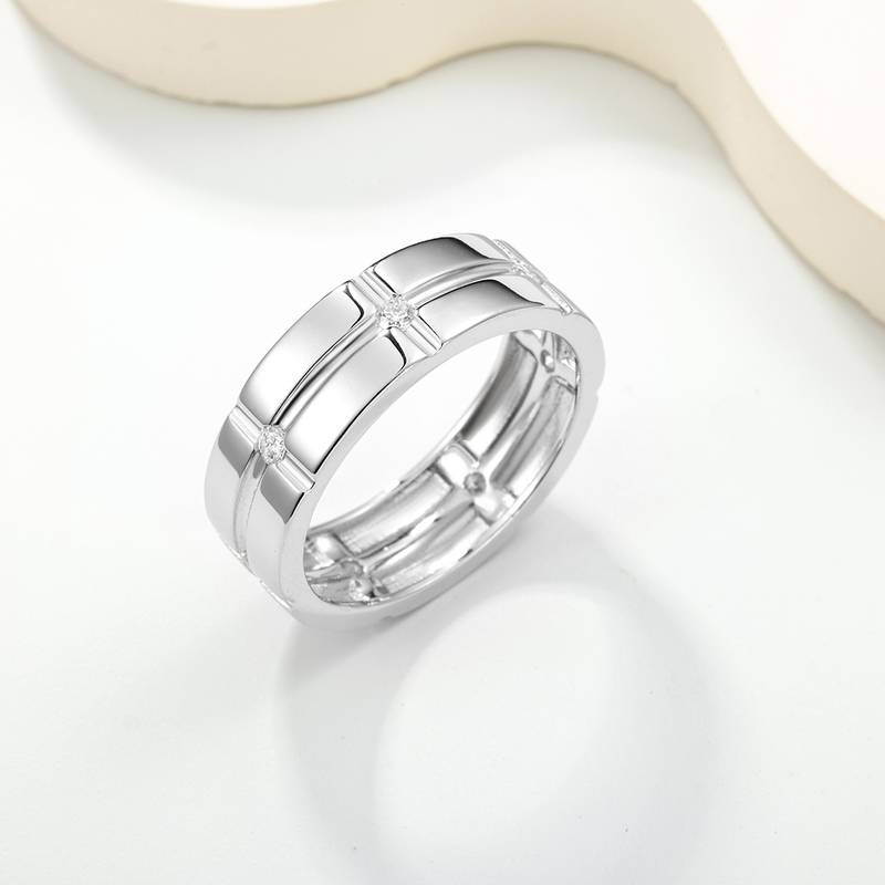 MR0257款S925银镀18K白金Moissanite方格简约Ring0.21ct