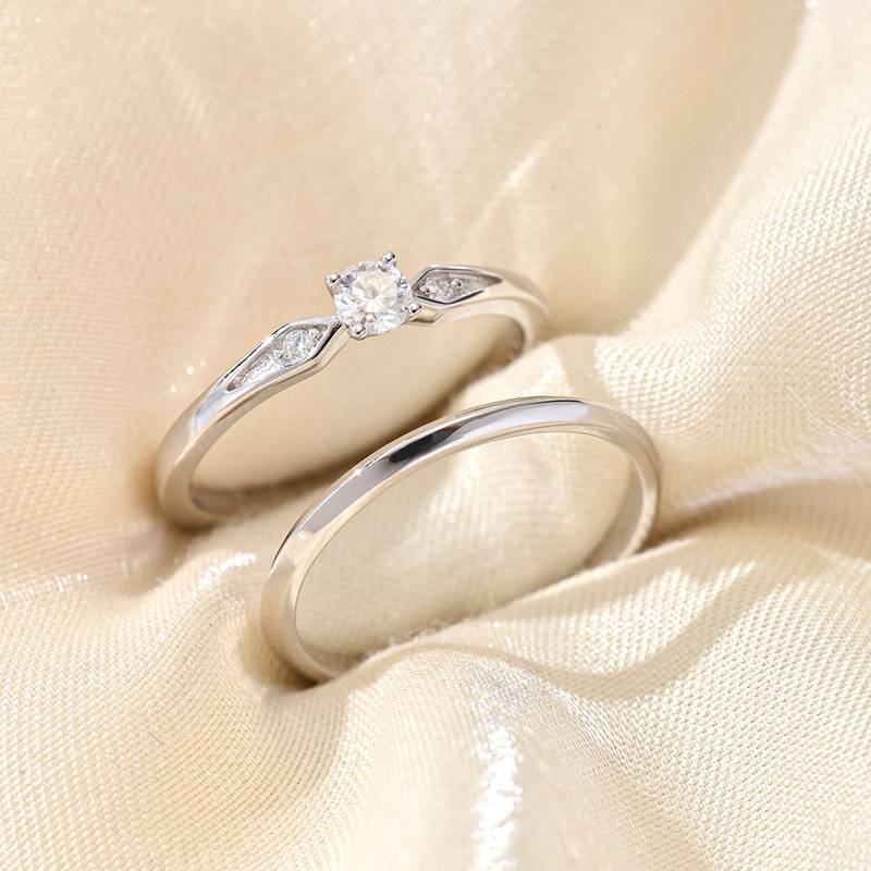 MR0291款S925银镀18K白金圆形Moissanite小套戒主石3.5mm/0.2ct