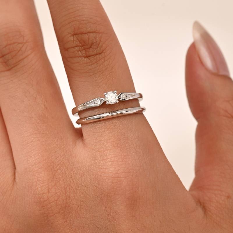 MR0291款S925银镀18K白金圆形Moissanite小套戒主石3.5mm/0.2ct
