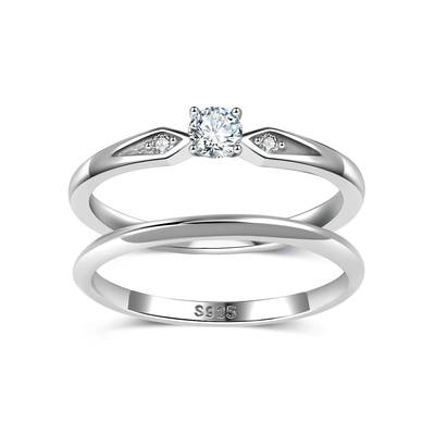 MR0291 S925 Silver Plated 18White Gold Round Moissanite Bridal Set Main Stone 3.5mm/0.2ct