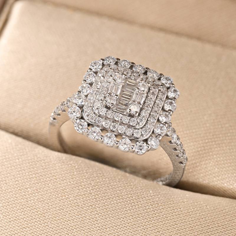 MR0309款S925银镀18K白金满镶Moissanite方形闪耀Ring1.1ct