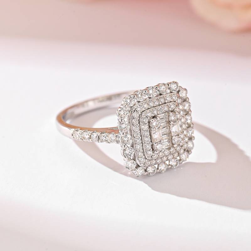 MR0309款S925银镀18K白金满镶Moissanite方形闪耀Ring1.1ct
