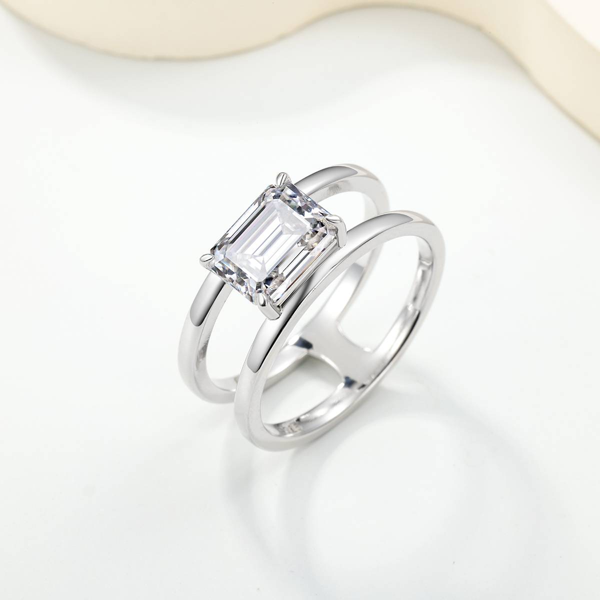 MR0345款S925银镀18K白金祖母绿切割Moissanite方糖Ring主石8*6mmmm/2.0ct