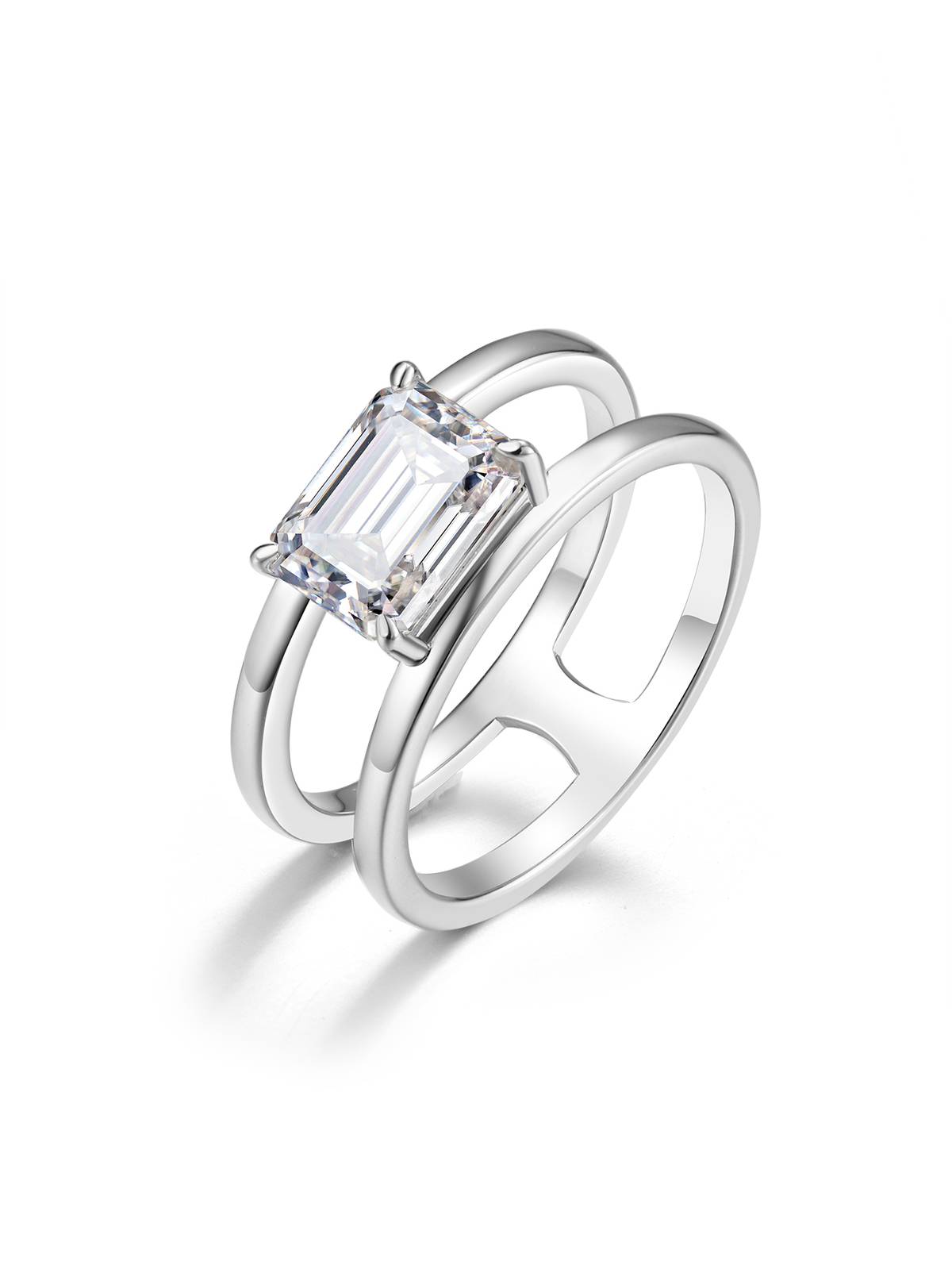 MR0345款S925银镀18K白金祖母绿切割Moissanite方糖Ring主石8*6mmmm/2.0ct