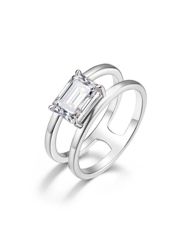 MR0345款S925银镀18K白金祖母绿切割Moissanite方糖Ring主石8*6mmmm/2.0ct