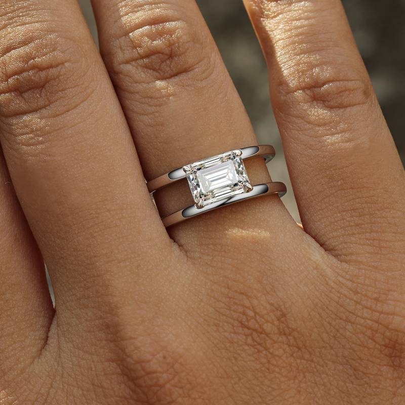 MR0345款S925银镀18K白金祖母绿切割Moissanite方糖Ring主石8*6mmmm/2.0ct