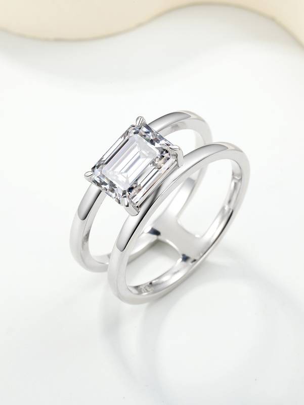 MR0345款S925银镀18K白金祖母绿切割Moissanite方糖Ring主石8*6mmmm/2.0ct