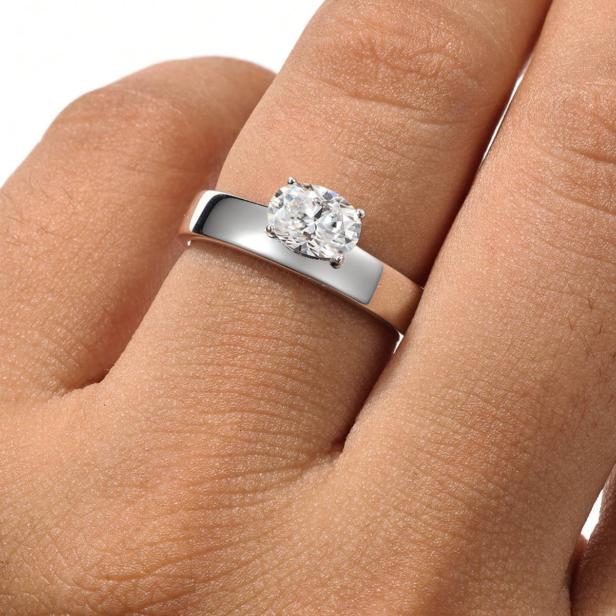 MR0346款S925银镀18K白金蛋形莫桑钻ins风简约戒指主石7*5mm/1.0ct