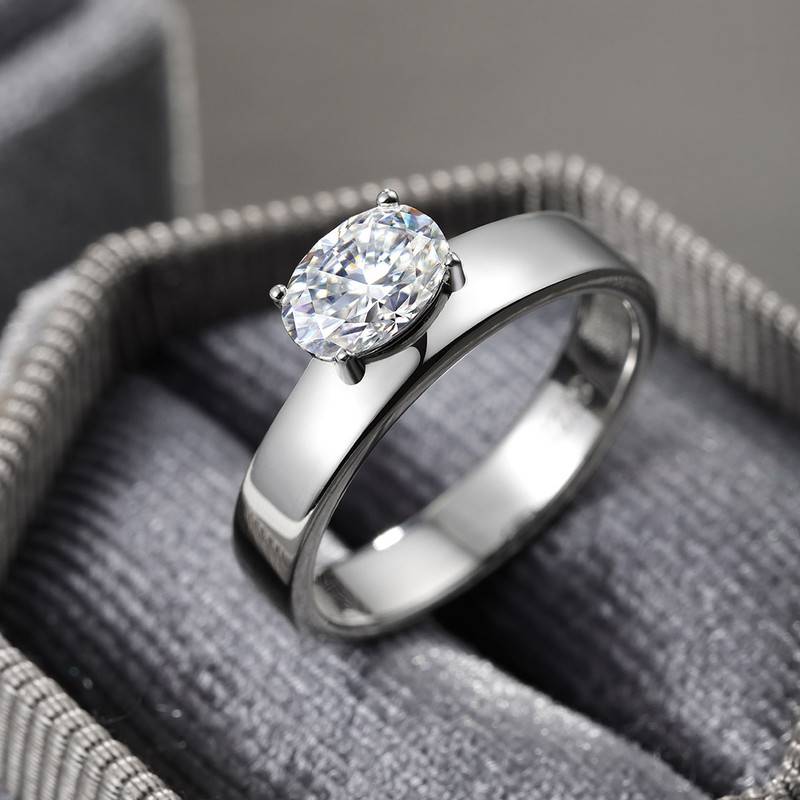 MR0346款S925银镀18K白金蛋形Moissaniteins风简约Ring主石7*5mmmm/1.0ct