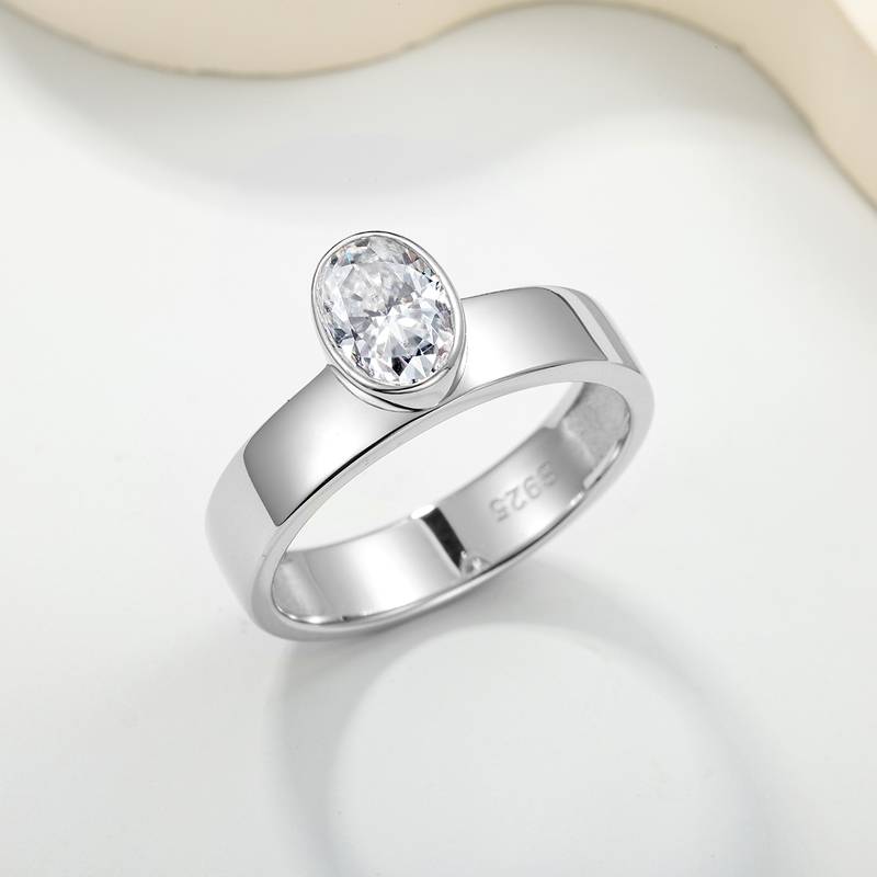 MR0347款S925银镀18K白金包镶蛋形Moissaniteins风简约Ring主石7*5mmmm/1.0ct