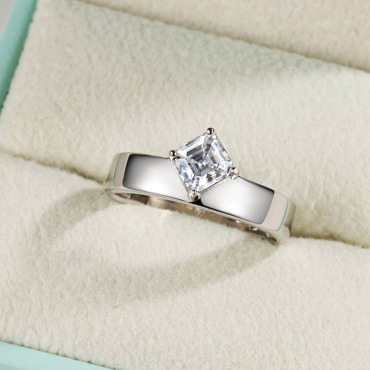 MR0348款S925银镀18K白金阿斯切形Moissaniteins风简约Ring主石5mm/0.8ct