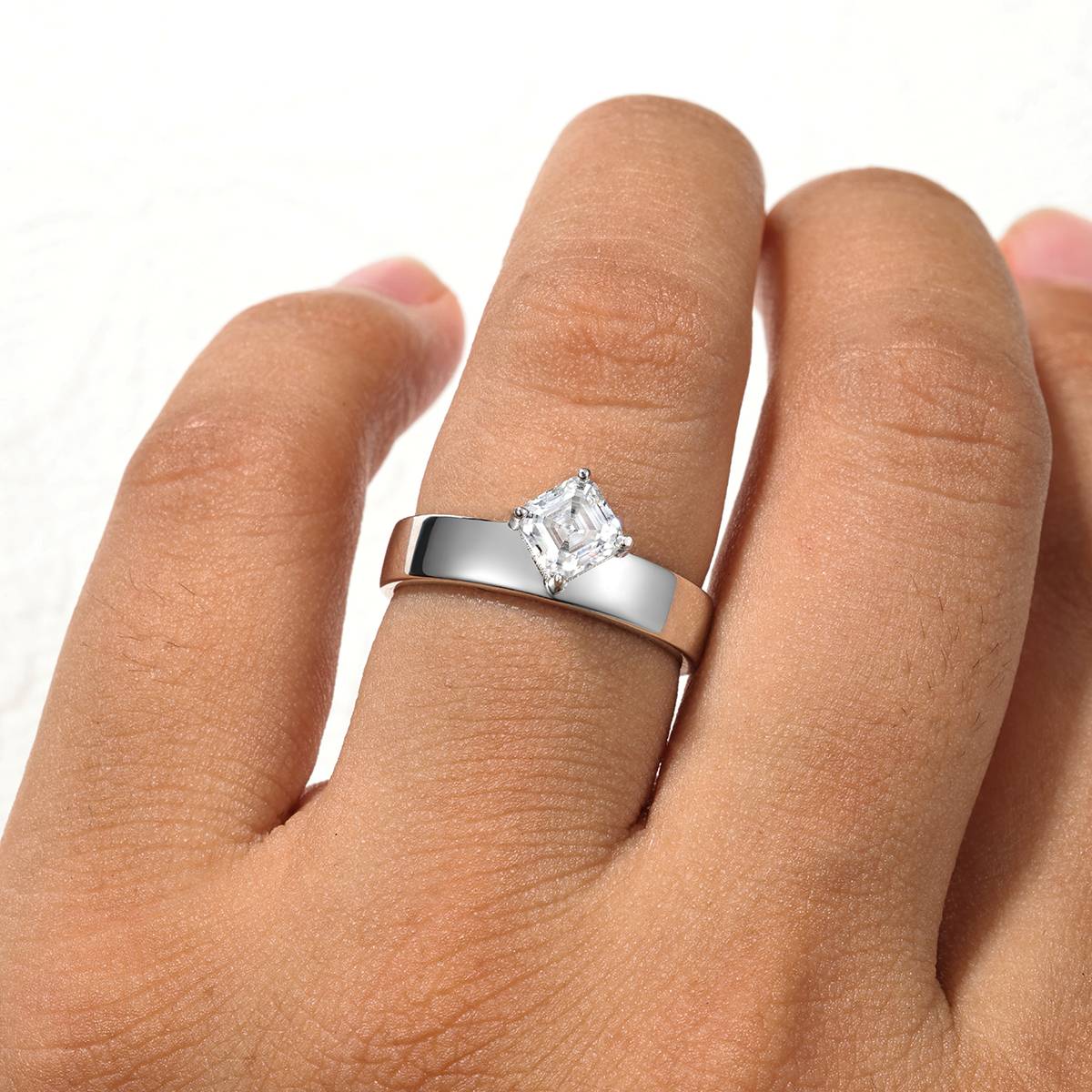 MR0348款S925银镀18K白金阿斯切形Moissaniteins风简约Ring主石5mm/0.8ct