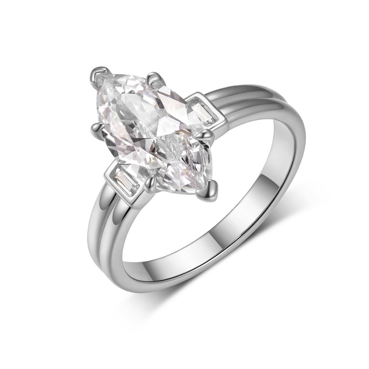 MR0148款S25银镀18K黄金豪华马眼形MoissaniteWomen's Ring主石3.0ct/14*7mmmm