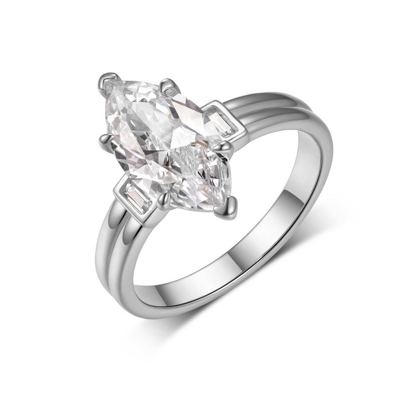 MR0148款S25银镀18K黄金豪华马眼形莫桑钻女戒主石3.0ct/14*7mm