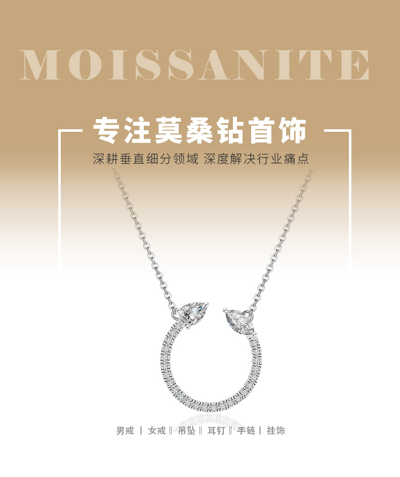 MP0086款S925银镀18K白金莫桑钻守护项链7*3.5mm/6*4mm - 1