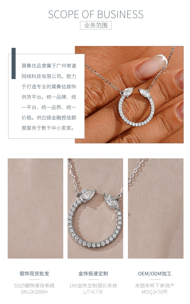 MP0086款S925银镀18K白金莫桑钻守护项链7*3.5mm/6*4mm - 3