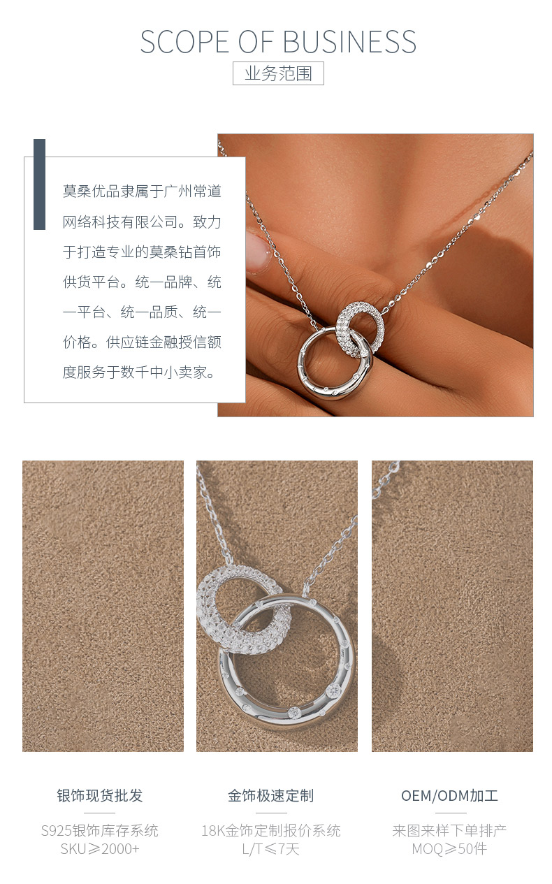 MP0087款S925银镀18K白金莫桑钻幸福环扣项链0.7ct - 3
