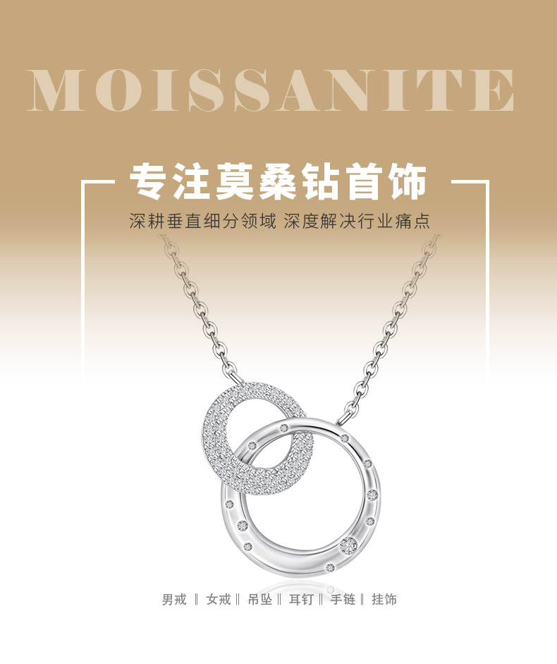 MP0087款S925银镀18K白金莫桑钻幸福环扣项链0.7ct - 1