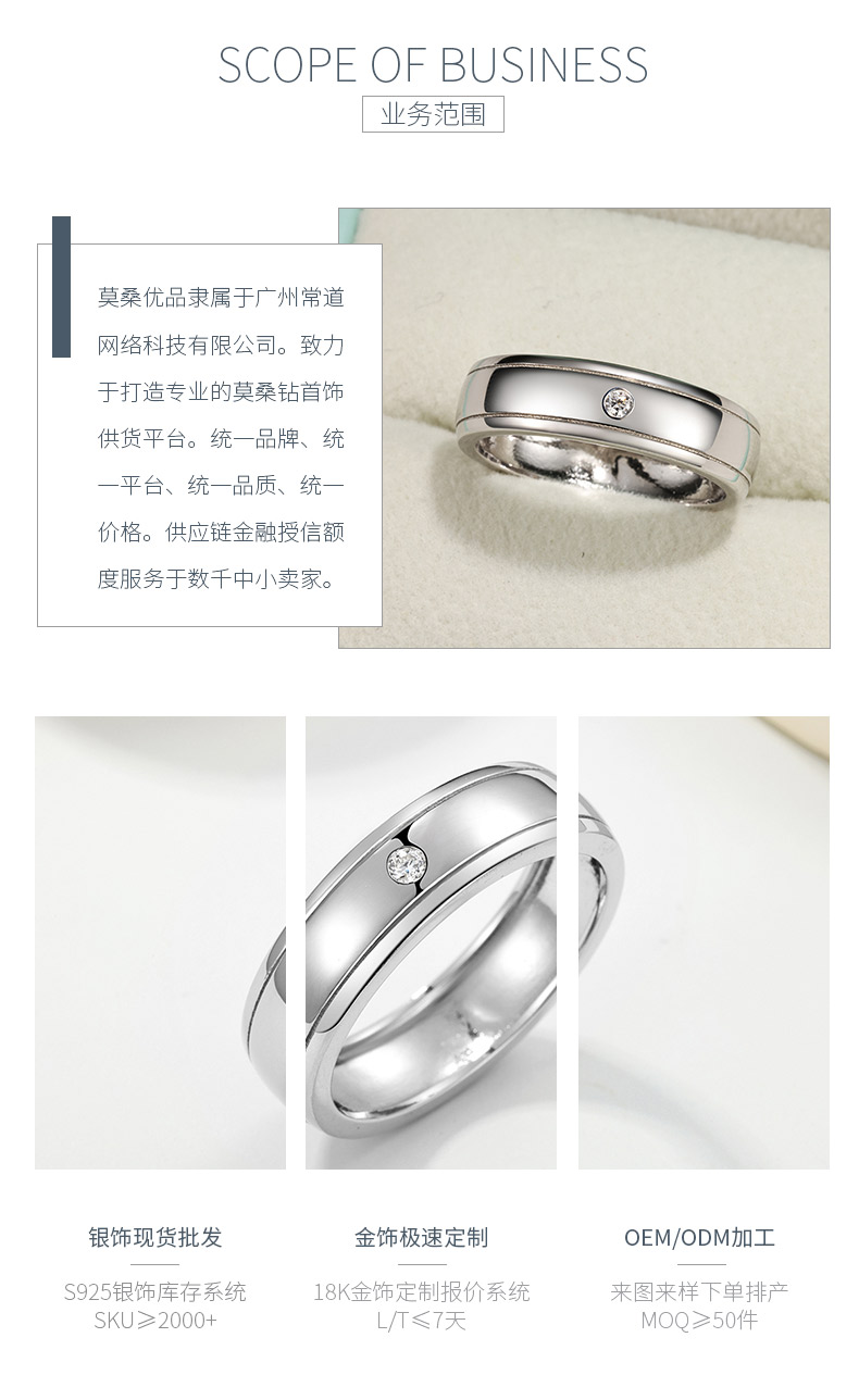 MR0255款S925银镀18K白金莫桑钻简约戒指0.03ct - 3