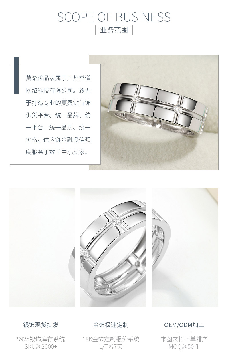 MR0257款S925银镀18K白金莫桑钻方格简约戒指0.21ct - 3