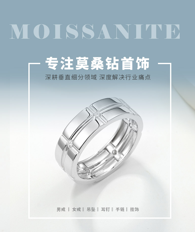 MR0257款S925银镀18K白金莫桑钻方格简约戒指0.21ct - 1