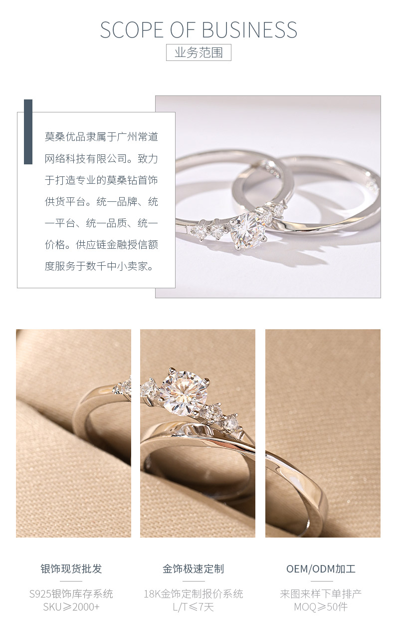 MR0327款S925银镀18K白金圆形莫桑钻精致小套戒主石4.5mm/0.4ct - 3