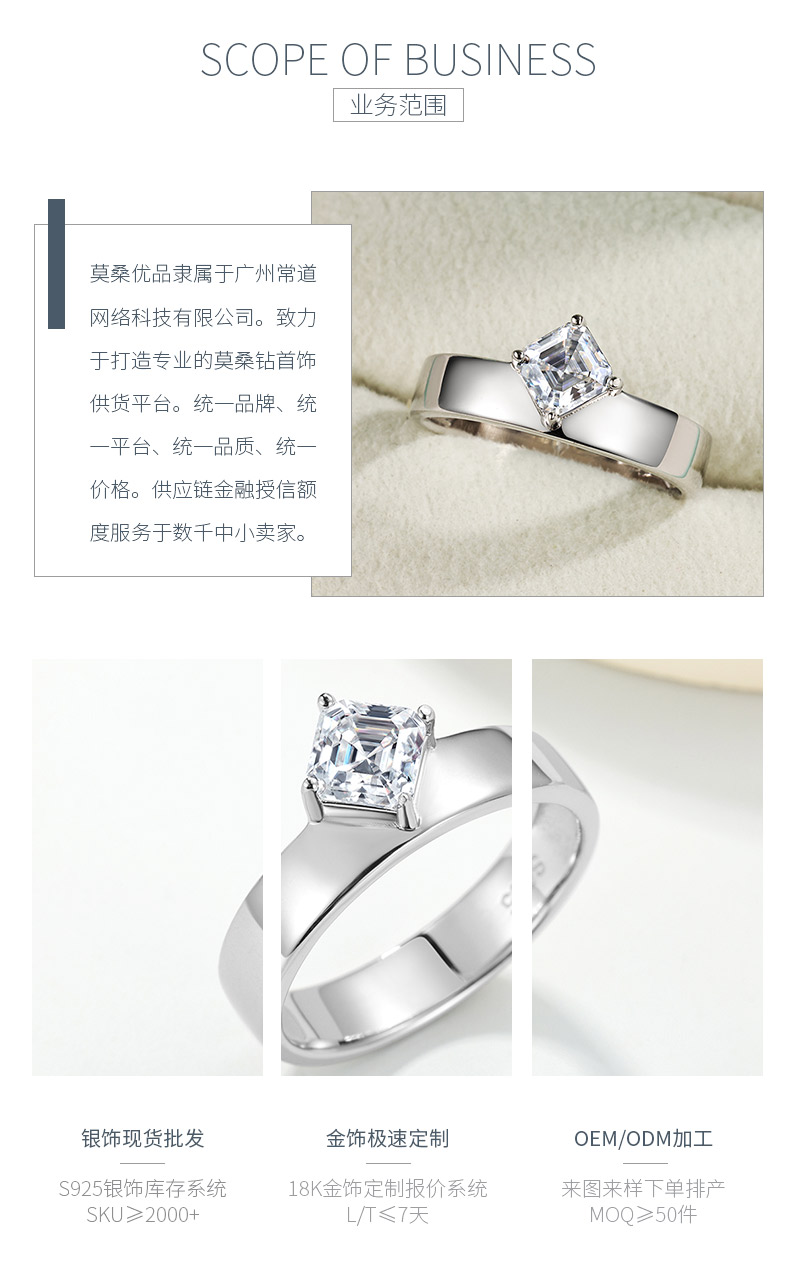 MR0348款S925银镀18K白金阿斯切形莫桑钻ins风简约戒指主石5mm/0.8ct - 3