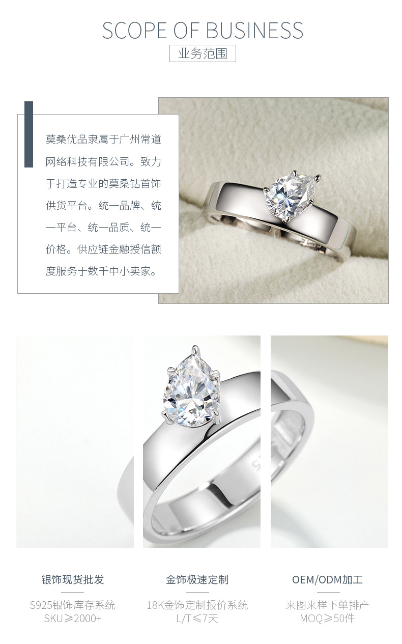MR0349款S925银镀18K白金梨形莫桑钻ins风简约戒指主石7*5mm/0.8ct - 3