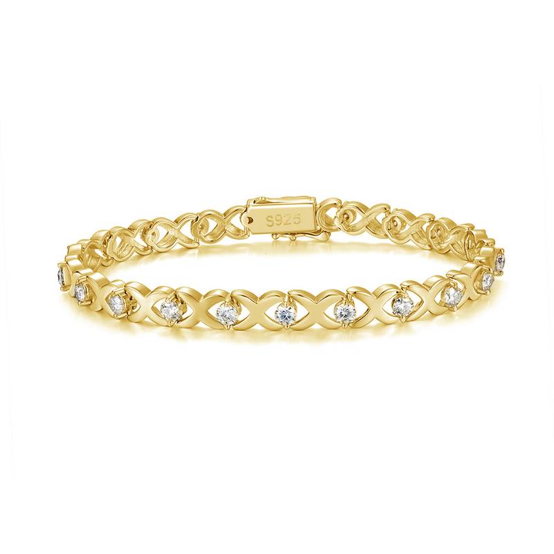 MB0008款S925银镀18K黄金X形MoissaniteBracelet3.15ct