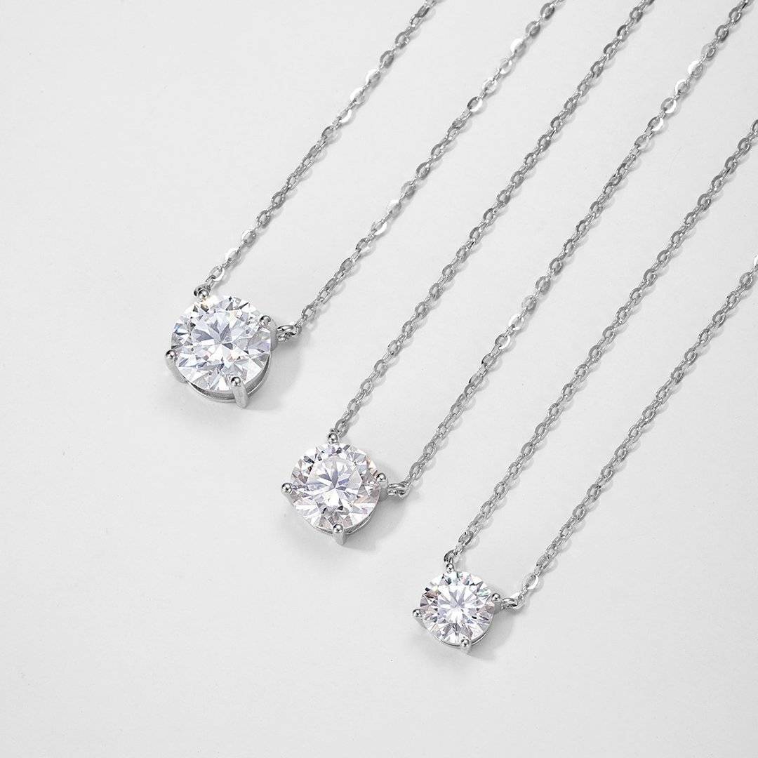 MP0057款S925银镀18K白金圆形Moissanite闪烁锁骨链1.0ct