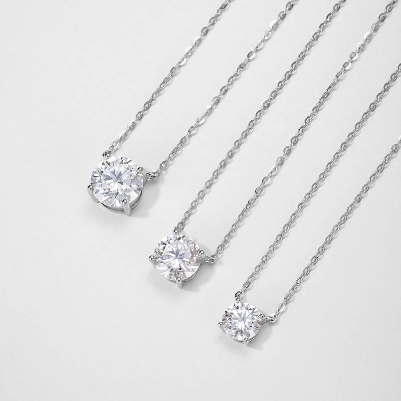 MP0057款S925银镀18K白金圆形莫桑钻闪烁锁骨链1.0ct
