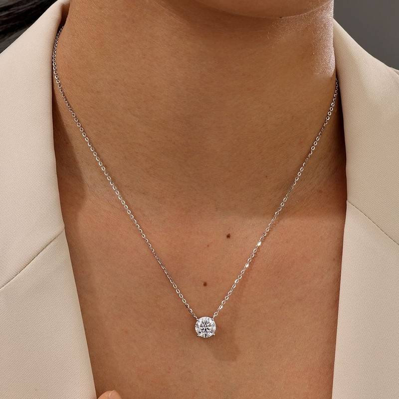 MP0057款S925银镀18K白金圆形莫桑钻闪烁锁骨链1.0ct