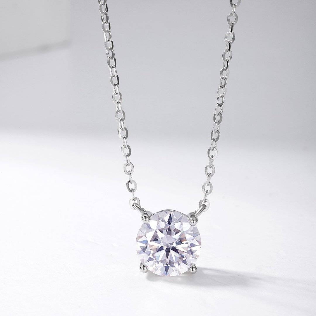 MP0057款S925银镀18K白金圆形Moissanite闪烁锁骨链1.0ct