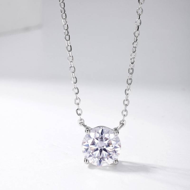 MP0057款S925银镀18K白金圆形莫桑钻闪烁锁骨链1.0ct