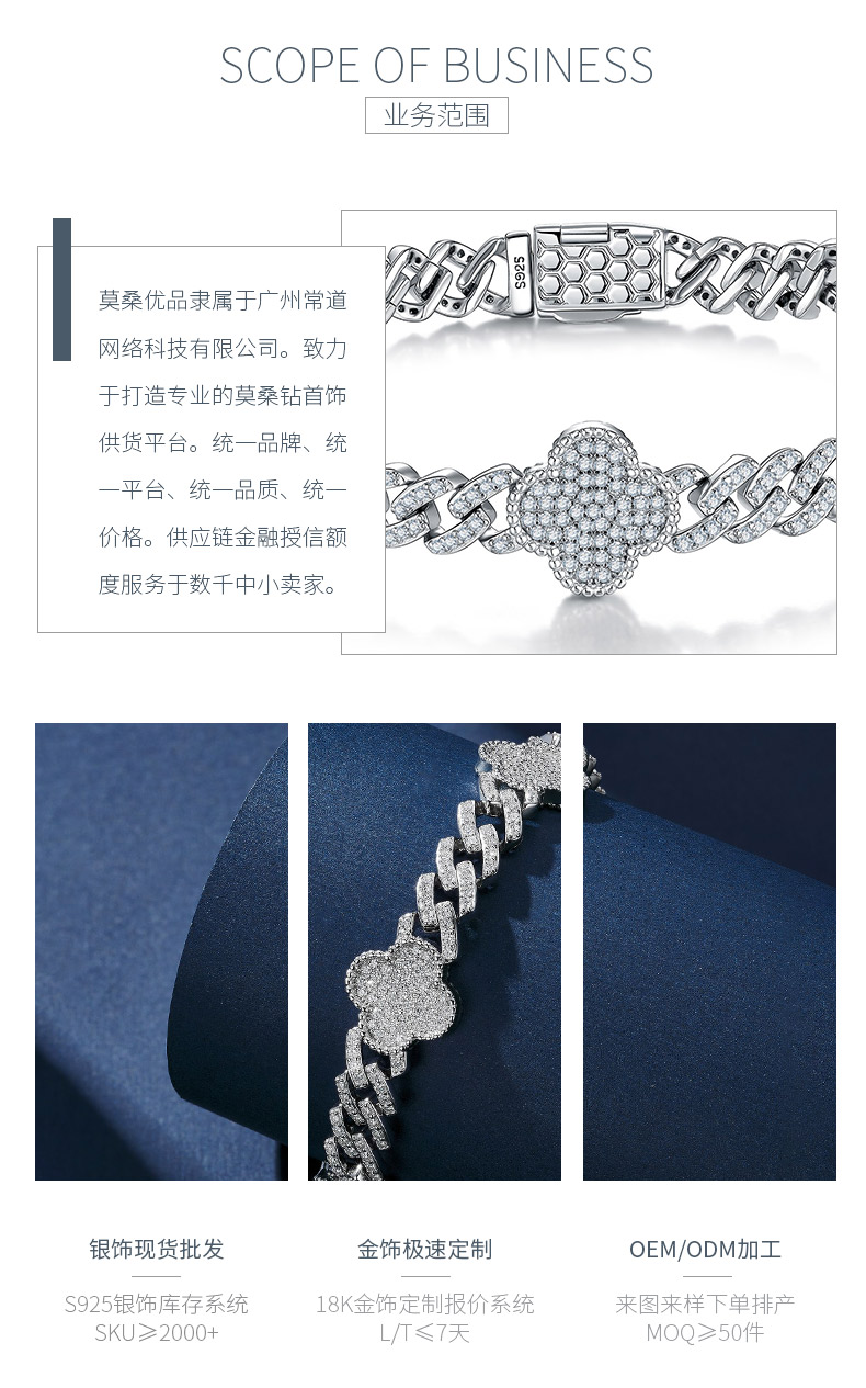 SB0288848--6mm小版款S925银镀18K金莫桑钻满钻四叶草古巴手链2.5ct - 3