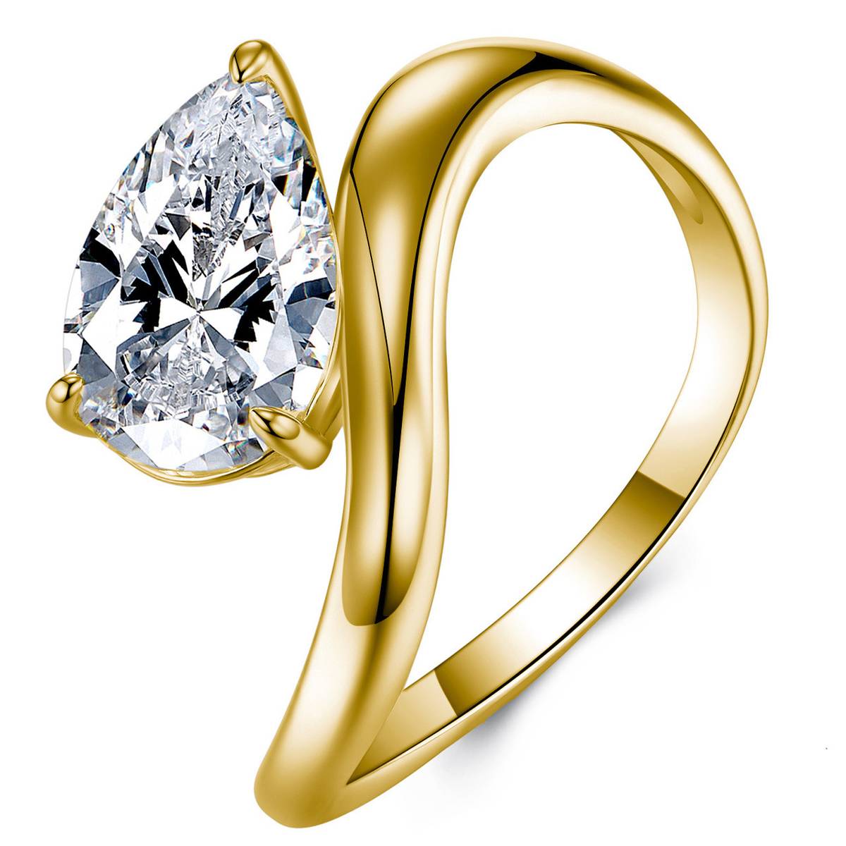 SR0672802款S925银镀18K金水滴形莫桑钻个性简约戒指10*7mm/2.0ct