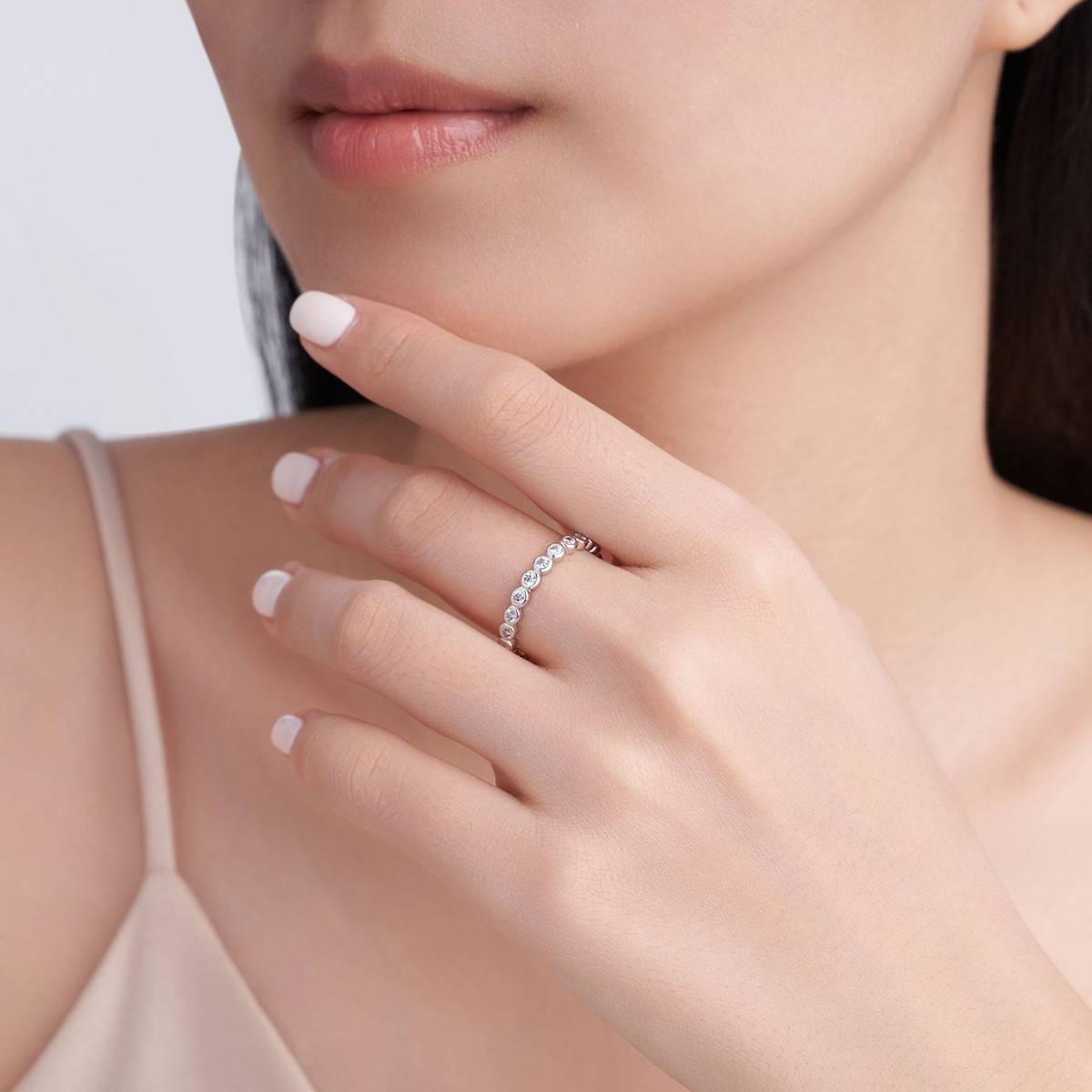 SR0233811款S925银镀18K金幸福包围全MoissaniteRing0.6ct/1.14ct