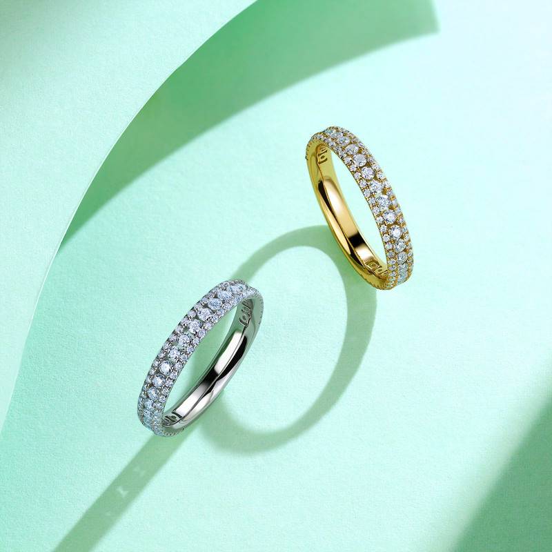 SR0478703款S925银镀18K金相守一生全Moissanite排戒0.96ct
