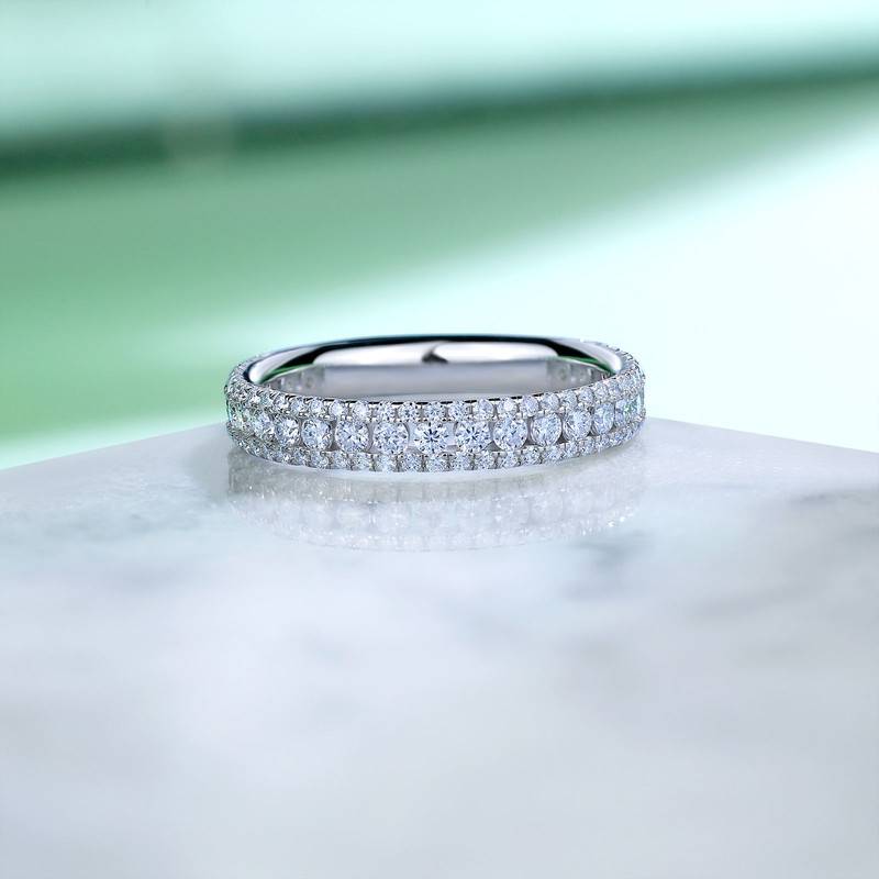 SR0478703款S925银镀18K金相守一生全Moissanite排戒0.96ct