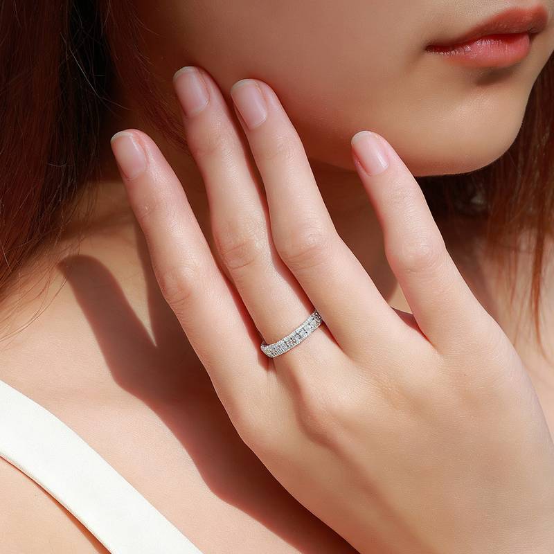 SR0478703款S925银镀18K金相守一生全Moissanite排戒0.96ct